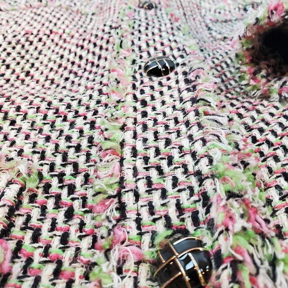 Talbots Pink Green Candy Fringe Tweed Blazer Jacket Size 10 Womens Button Up - Picture 8 of 12